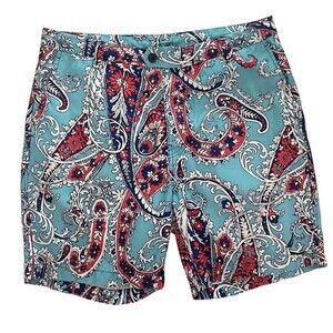Nautica Swim Surf Shorts Mens 36 Blue Paisley Unlined Hook & Loop Fly Beach USA